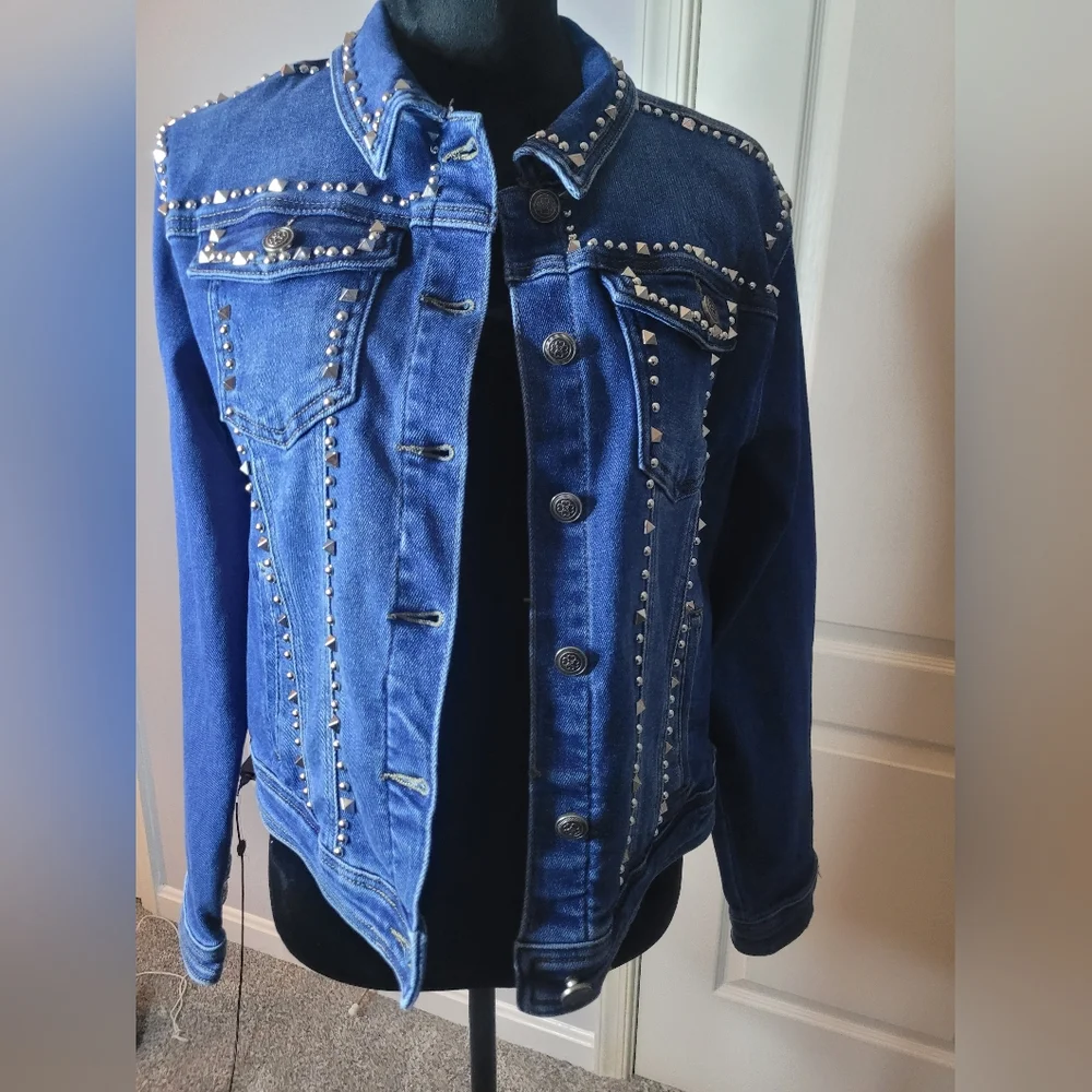NINA ROSSI Studded Blue Denim‎ Jacket. Sz M. NWT